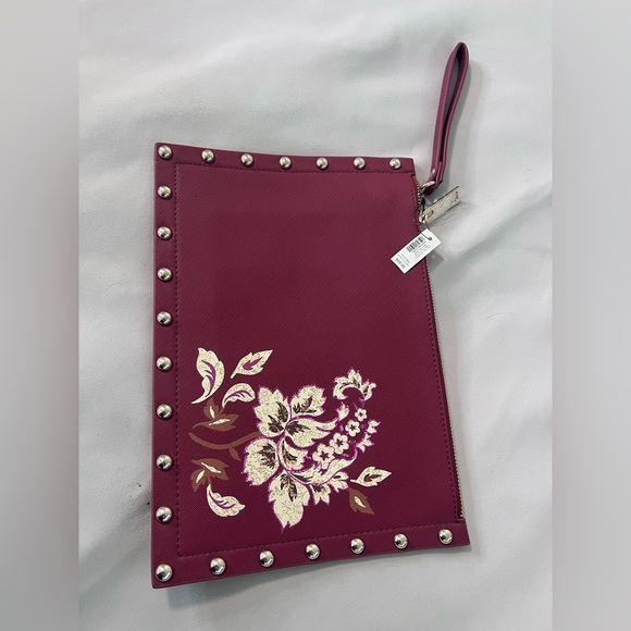 White House Black Market Port Wine Floral‎ Studded Pouch Clutch Purse Wristlet - Picture 1 of 6
